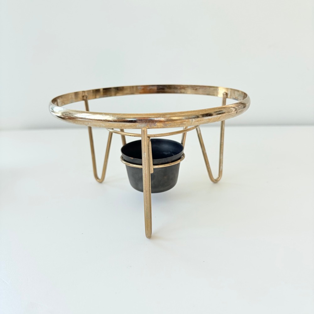 Vintage MCM Gold Metal Food Warmer Stand Hairpin Legs Minimalist Buffet Server